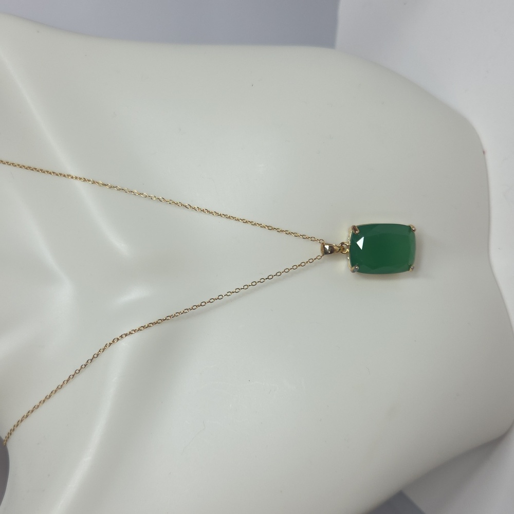 green chalcedony gemolio gold over sterling silver necklace prong set 20in nwt